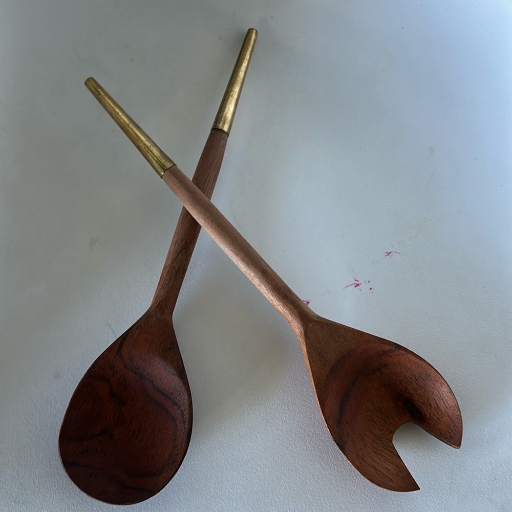 Anthropologie brass tipped Serving Set
